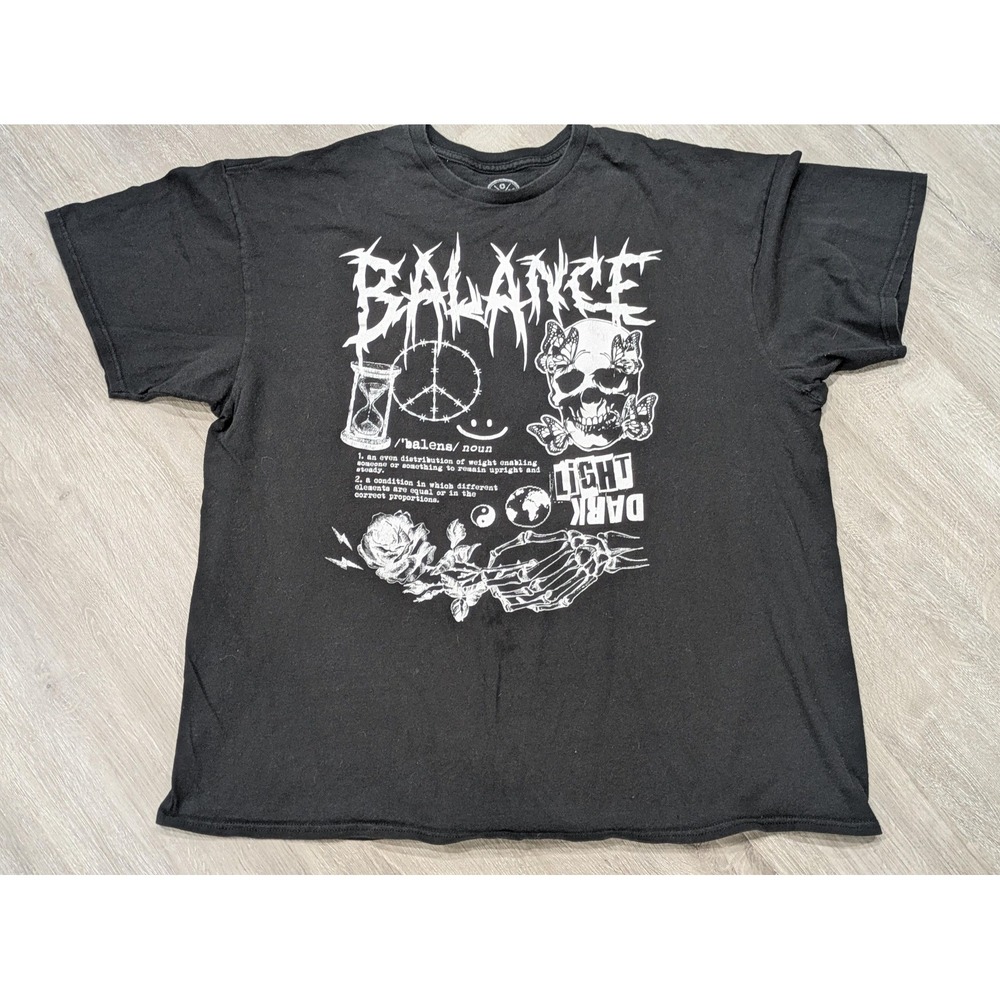 Balance Skull Graphic Shirt Mens 2XL Black DOM Gothic Dark Light Streetwear